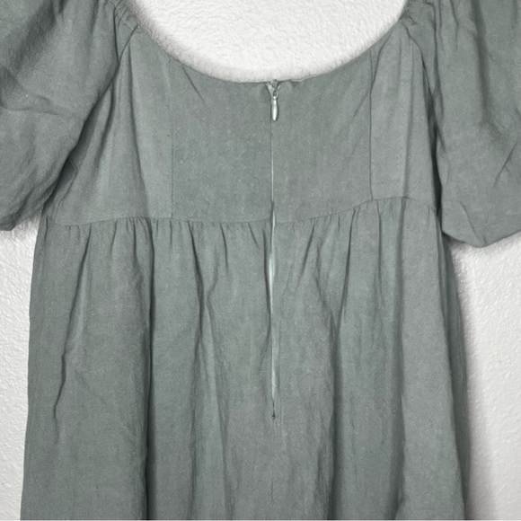 Altar’d State Linen Blend Dress Women XS Sage Green Mini Drop Puff Sleeve Lined - Picture 8 of 10
